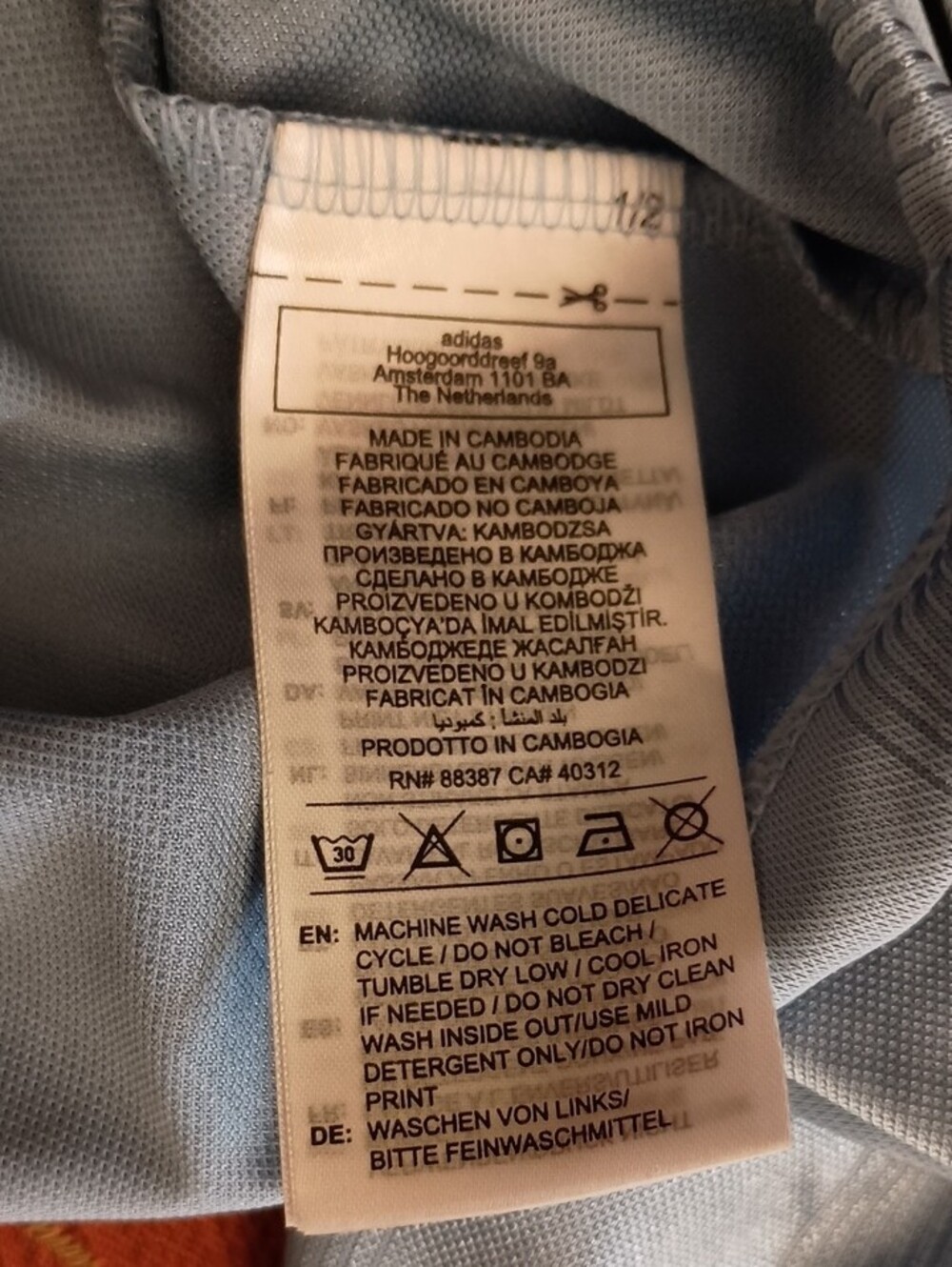 adidas Originals Light Blue Cropped V-Neck Long Sleeve Top with Black Trim - Picture 6 of 6